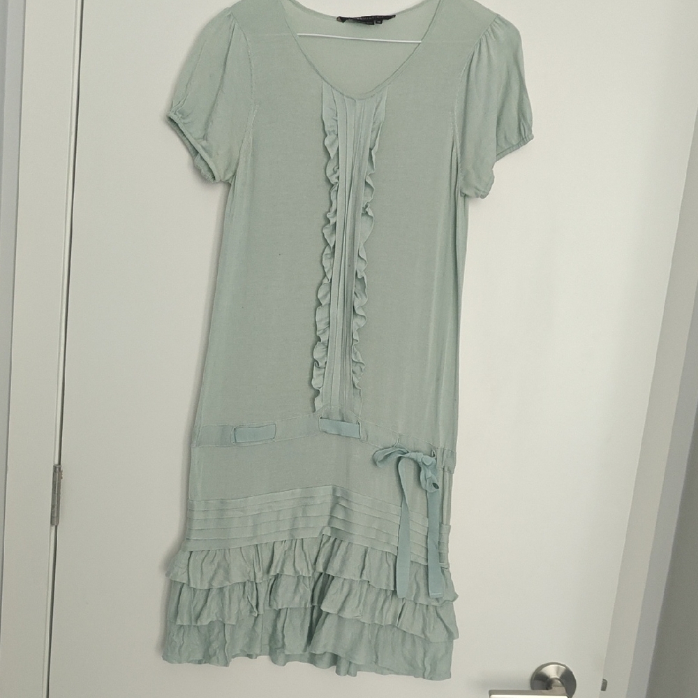 Green Ruffled Midi Sundress with Flutter Sleeves